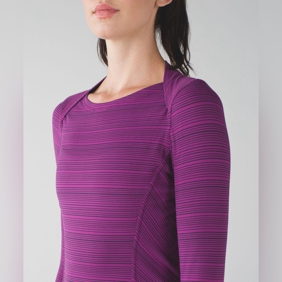 Lululemon Kanto Catch Me Long Sleeve Kanto Stripe Regal Plum Naval Blue, Size 4 - Picture 3 of 11